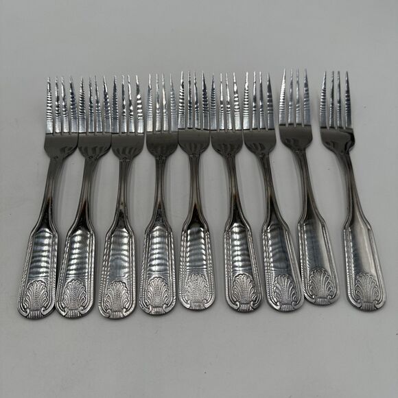 Winco Toulouse Dinner Fork Glossy Stainless Steel Shell Pattern Set 9 PCs 7.3/8” - Picture 1 of 5